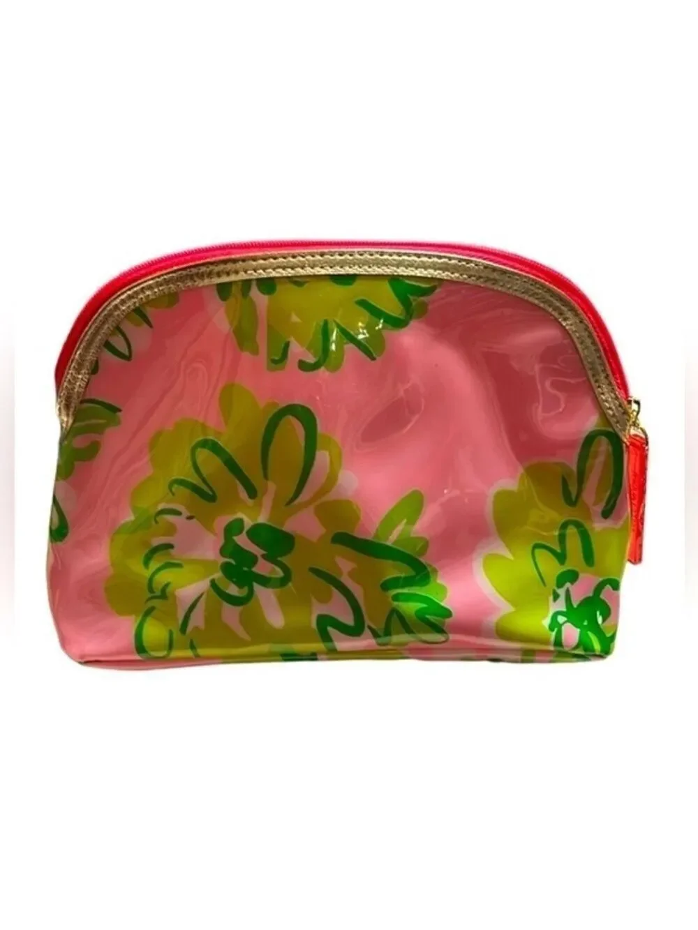 Lilly Pulitzer For Estee Lauder Large Pink & Green Floral Cosmetic Makeup Bag